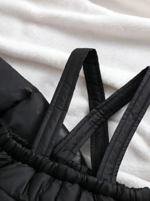 女婴保暖连帽衫和围兜裤连体服套装，黑色，适合秋冬季户外活动、滑雪 - 黑色 - 查看 6