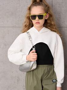 SHEIN 少女宽松简约纯色舒适休闲落肩宽松卫衣，适合返校季和秋冬季穿着 - 白色 - 查看 4