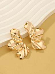 1 paire Boucles d'oreilles à design de feuille en métal doré, conviennent pour toutes les occasions