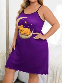Plus Size Women Bear Print Cami Nightgown - Multicolor - View 6