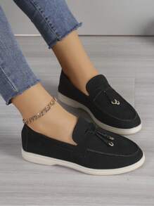 Women's Comfortable And Fashionable Round Toe Slip-On Loafers With Low Flat Heel, New Multi-Color And Black Penny Loafers, Leisure Soft Sole Comfortable Shoe - Black - View 6