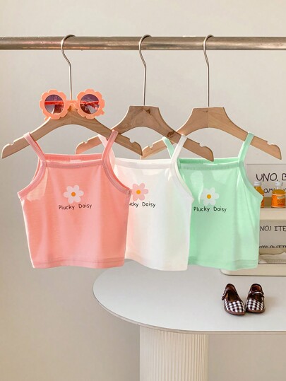 3pcs/Set Baby Girls' Casual Cute Floral Printed Camisole & Shorts Set