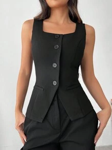 SHEIN EZwear 秋冬女士黑色修身西装外套 - 黑色 - 查看 4