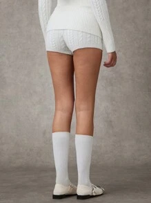 SHEIN BAE Pantalon court en maille à couleur unie avec pli à la taille et décoration de boutons, chandail décontracté pour femmes, blanc, pantalon pour femmes en hiver, tenues d'automne pour femmes, chandails d'automne, vêtements d'automne pour femmes - Blanc - Voir 6