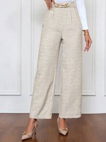 SHEIN Clasi Women's Elegant Loose Wide Leg Pants With Waist Chain Decor, For Commute Business Casual Women - Apricot - View 5