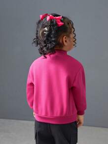 SHEIN NovaGlow Baby Girl Mommy And Me Matching Outfits: 1pc Cute Letter Embossed Pattern Knitted Fuchsia Long Sleeve Sweatshirt For Baby Girl, Casual And For Outdoor Wear (2 Pieces Sold Separately),In Fall/Winter - Hot Pink - View 2