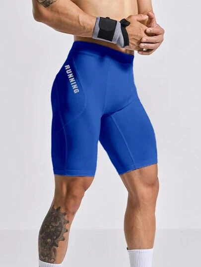 Manfinity Fitness Boyfriend Style Men's Letter Printed Casual  Workout Short  Leggings Spandex Short Breathable