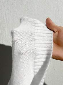 SHEIN EZwear Áo len chui đầu họa tiết thể thao thu đông cỡ lớn 23 cho nữ - trắng - Xem 8