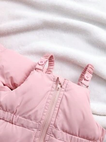 SHEIN 新生婴儿女孩和男孩，男女通用婴儿保暖连帽衫和围兜裤连体服套装，粉色，适合秋冬季户外活动、滑雪 - 粉色 - 查看 6