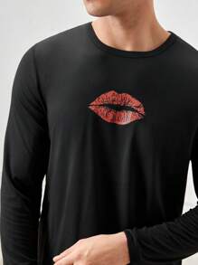 Bộ đồ ngủ tay dài cổ tròn in hình môi cho nam và quần - Nhiều màu - Xem 9