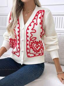 SHEIN LUNE Women's V-Neck Button Front Long Sleeve Casual Comfortable Cardigan Sweater Fall Cloth For Women - White - View 7