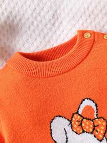 Pelele con mangas largas con aplicación de conejito de calabaza para niñas bebés, lindo diseño de calabaza naranja para fiesta de Halloween - Naranja - Ver 3