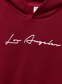 SHEIN Leap Crew 1 件青少年男孩休闲宽松街头风格文字印花连帽运动衫，适合秋冬季