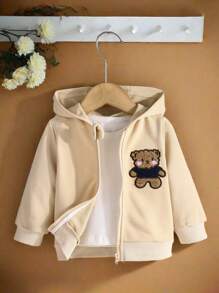 Baby Girls' Cute Bear Embroidery Zip-Up Jacket, Spring Autumn