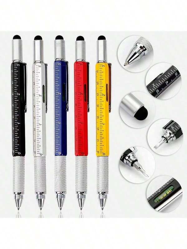 7-In-1 Handheld Screwdriver & Ballpoint Pen Tool Set With Multifunctional Measuring Technology Ruler, Touchscreen Stylus & Spirit Level, Tools For Men