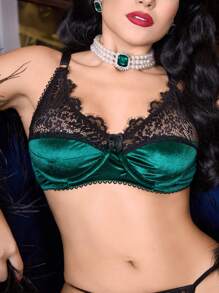 PinupGlam 1pc Lace Patchwork Underwired Brassiere For Women