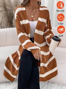 SHEIN LUNE 1 pieza Cárdigan largo beige cálido para mujer, otoño - Caqui - Ver 1