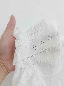 SHEIN x Marika Sila SHEIN MOD Eyelet Embroidery Lace-Up Ruched Bust White Cami Top