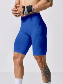 Manfinity Fitness Boyfriend Style Men's Letter Printed Casual  Workout Short  Leggings Spandex Short Breathable - Blue - View 3