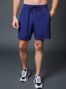 Gym Rark Boyfriend Style Men's Solid Color Minimalistic Casual Workout Shorts Sweat Pants - Blue - View 5