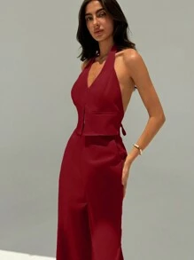 Aloruh Tiefer V-Ausschnitt rückenfrei Cami-Top und weite Hosen Anzug für Büro, Pendeln und Ausgehen, Frühling Sommer