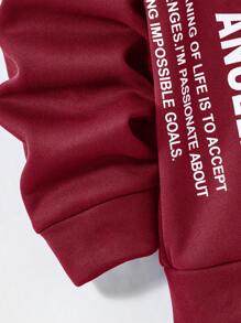 SHEIN Leap Crew 1 件青少年男孩休闲宽松街头风格文字印花连帽运动衫，适合秋冬季