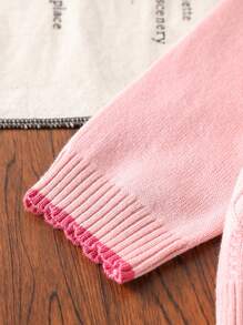 SHEIN Vintaside Kids Baby Girl Handmade Floral Knitted Sweater Set, Autumn & Winter - Baby Pink - View 8