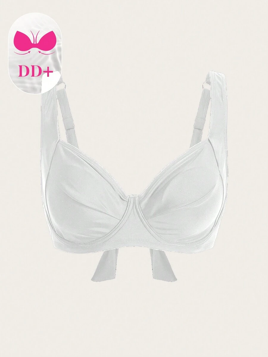 SHEIN DD+ Top de bikini de unicolor y estilo simple para mujer - Blanco - Ver 1