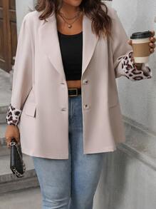 SHEIN LUNE Plus Size Women Spring/Summer Leopard Print Cuff Fashion Blazer Jacket Graduation,Back To School,Teacher Outfits For Women Winter Fall Autumn - Black - View 5