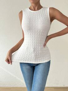 Chiquease 性感露背针织圆领蝴蝶结背心，修身 - 白色 - 查看 6