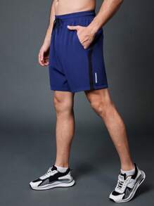 Gym Rark Boyfriend Style Men's Solid Color Minimalistic Casual Workout Shorts Sweat Pants - Blue - View 4