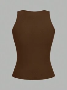 Comfortcana 2pcs/Set Plus Size Women Solid Color Round Neck Camisole - Multicolor - View 4