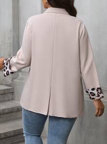 SHEIN LUNE Plus Size Women Spring/Summer Leopard Print Cuff Fashion Blazer Jacket Graduation,Back To School,Teacher Outfits For Women Winter Fall Autumn - Black - View 2