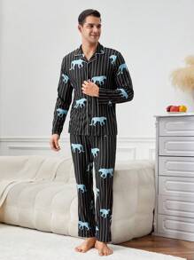 Men's Animal Print Long Sleeve Pajama Set