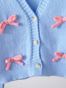 SHEIN Elladie kids Tween Girl 超大休闲可爱柔软简约温暖优雅 3D 蝴蝶结针织开衫 - 浅蓝色，适合日常穿着、学校、派对、秋冬季 - 淺藍色 - 查看 3