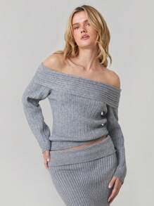 Easelle Szary damski sweter z odkrytymi ramionami i modnym długim rękawem - Szary - Zobacz 6