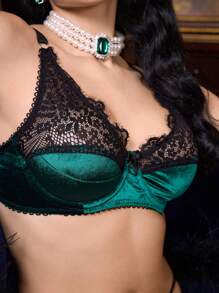 PinupGlam 1pc Lace Patchwork Underwired Brassiere For Women