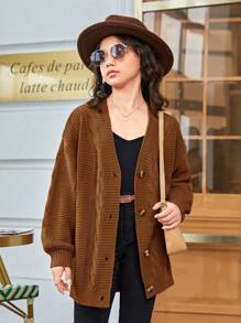 SHEIN Cardigan ample et décontracté à manches longues et épaules tombantes de couleur unie pour jeune fille, automne/hiver