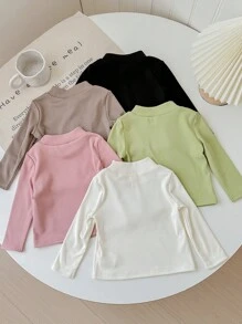 SHEIN LMoss Kids LMoss Baby Mädchen Mehrpack schwarze gerippte Rollkragen Unterziehshirts für Baby Mädchen, Herbst/Winter, einfach und vielseitig - Schwarz - Übersicht 2