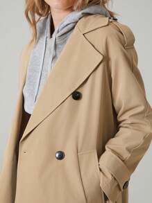 Muchica 杏色编织女士休闲长款风衣，春秋 - 駝色 - 查看 8