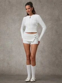 SHEIN BAE Femmes unicolore Zip à capuche Manches longues Chandail décontracté Chandail Cardigan Chandail Femmes Cardigans Femmes pull à capuche Chandails d'automne Parementure texturée Zip Cardigan femme est hypoallergénique et doux