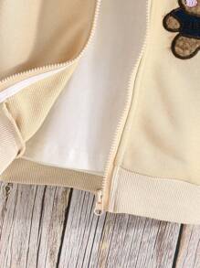 Baby Girls' Cute Bear Embroidery Zip-Up Jacket, Spring Autumn