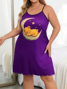 Plus Size Women Bear Print Cami Nightgown - Multicolor - View 7