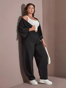 RueChic Plus Women Cozy Two Pieces Sets - Black - View 6