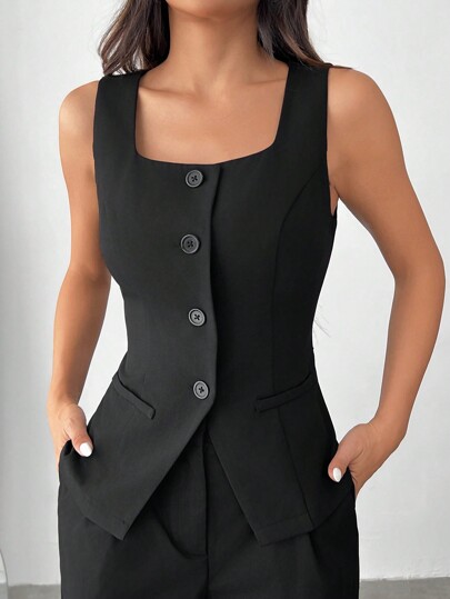 SHEIN EZwear Black Fitted Women Blazer In Fall/Winter