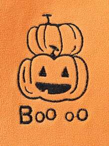 SHEIN 男婴 2 件南瓜印花长袖连体衣和裤子睡衣秋季套装，适合万圣节派对