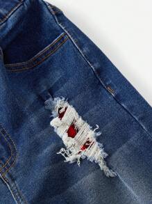 SHEIN Tween Boy 基本款休闲复古洗水拼色牛仔裤