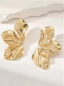 1 paire Boucles d'oreilles à design de feuille en métal doré, conviennent pour toutes les occasions