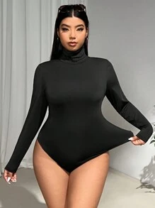 GalTyme Plus Size Women Black Turtleneck Bodysuit, Fall/Winter - Black - View 1