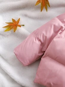 SHEIN 新生婴儿女孩和男孩，男女通用婴儿保暖连帽衫和围兜裤连体服套装，粉色，适合秋冬季户外活动、滑雪 - 粉色 - 查看 5